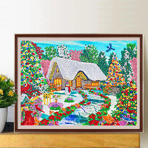 Snow Cabin 40*30CM(Canvas) Partial Special Shaped Drill Diamond Painting