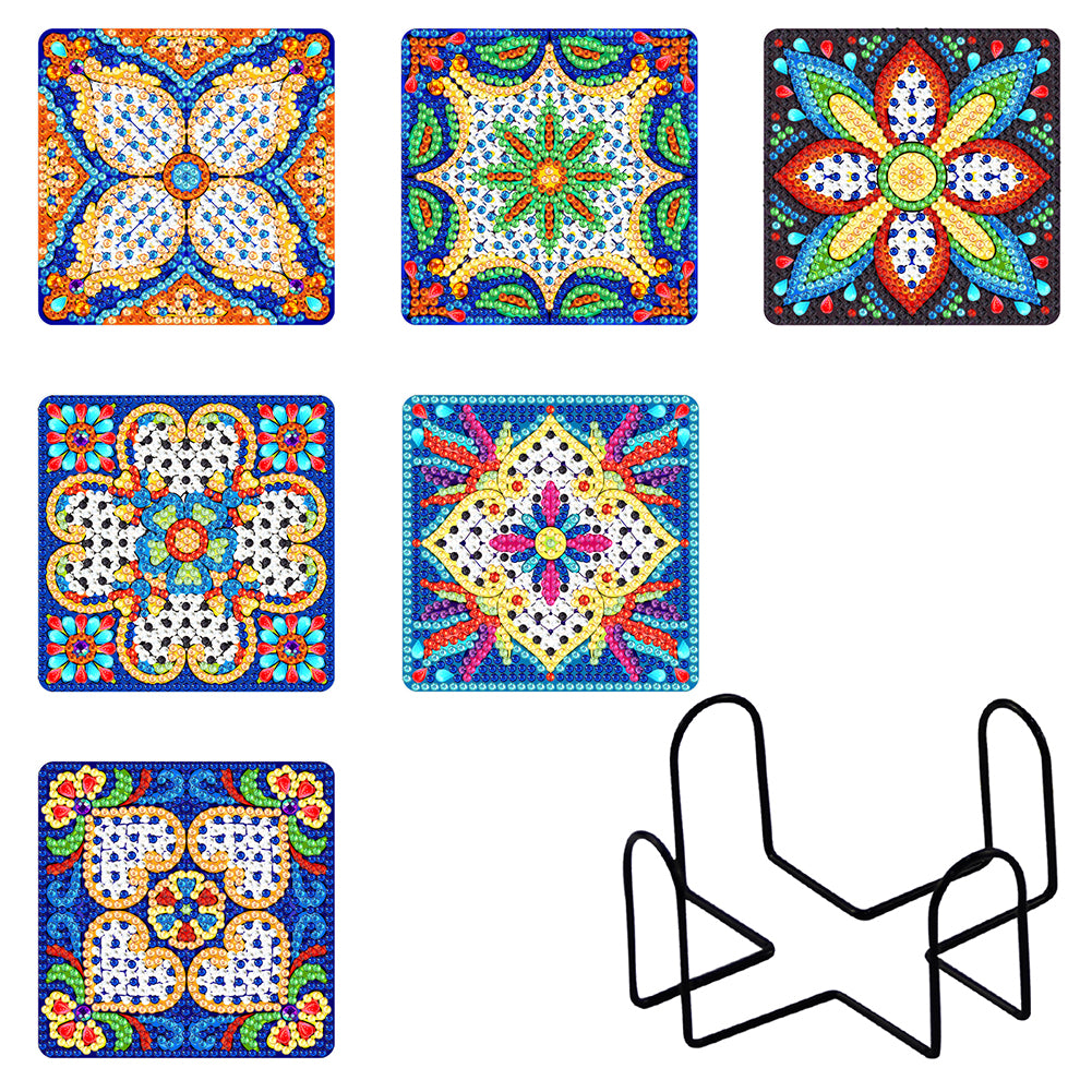 6pcs/set Mandala Square Coaster Acrylic Water Cup Pad 5D DIY Room Decor (BD401)