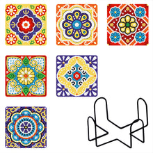 Load image into Gallery viewer, 6pcs/set Mandala Square Coaster Acrylic Water Cup Pad 5D DIY for Room Decoration
