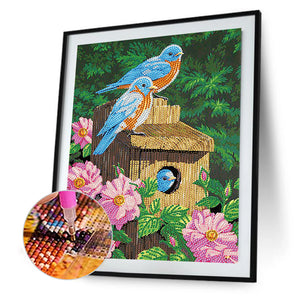 Flower Bird 30*40CM(Canvas) Partial Special Shaped Drill Diamond Painting