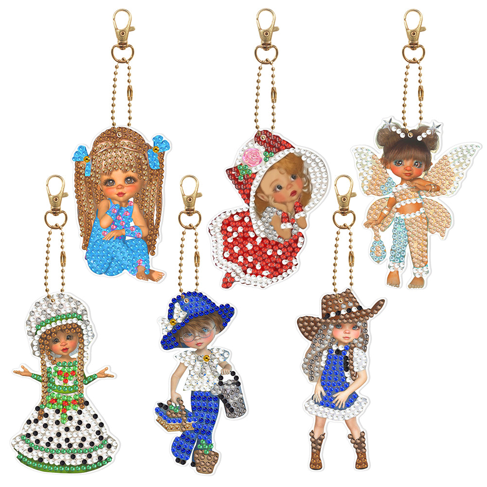 6pcs/set Diamond Painting Keychains Acrylic DIY Key Chains Charm Crafts (YSK115)