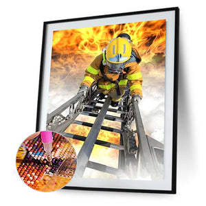 Firefighter Climbing Ladder 40*50CM(Canvas) Full Round Drill Diamond Painting
