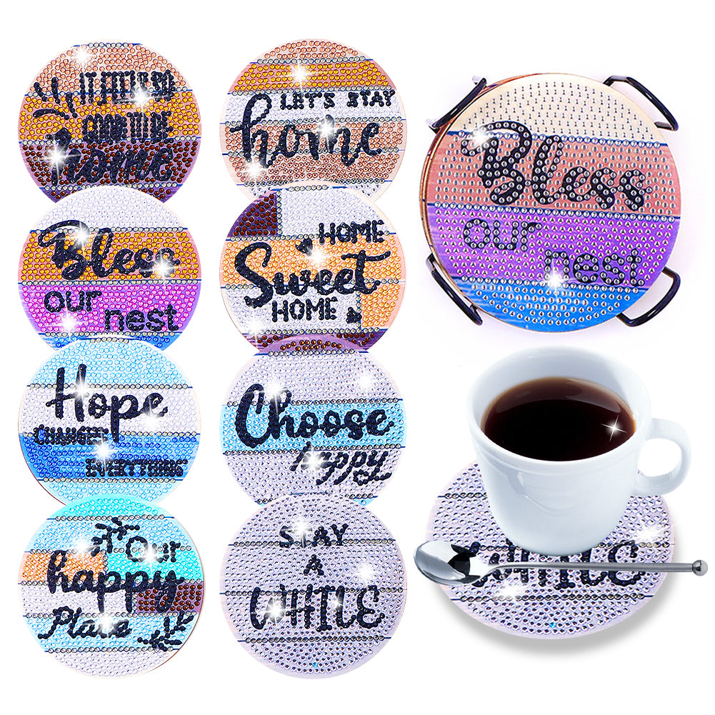 8pcs DIY Coaster Diamond Painting Cup Cushion with Rack Home Decor (AA1127)