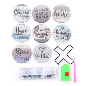 8pcs DIY Coaster Diamond Painting Cup Cushion with Rack Home Decor (AA1127)