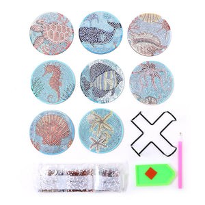 8pcs DIY Coaster Diamond Painting Cup Cushion with Rack Home Decor (AA1136)