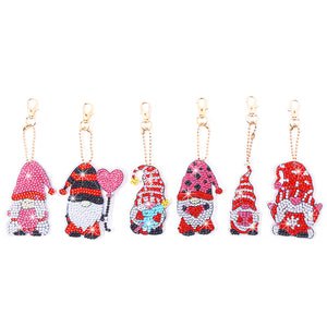 6pcs Christmas Rhinestone Painting Keychain Cute Double Sided for Gift (AA1202)