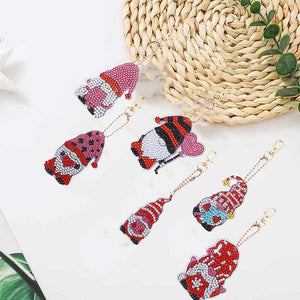 6pcs Christmas Rhinestone Painting Keychain Cute Double Sided for Gift (AA1202)