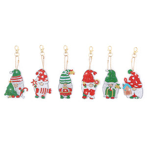 6pcs Christmas Rhinestone Painting Keychain Cute Double Sided for Gift (AA1207)