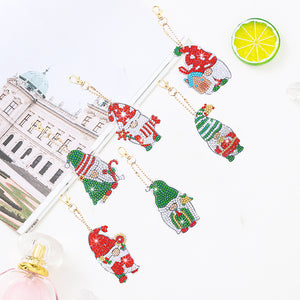 6pcs Christmas Rhinestone Painting Keychain Cute Double Sided for Gift (AA1207)