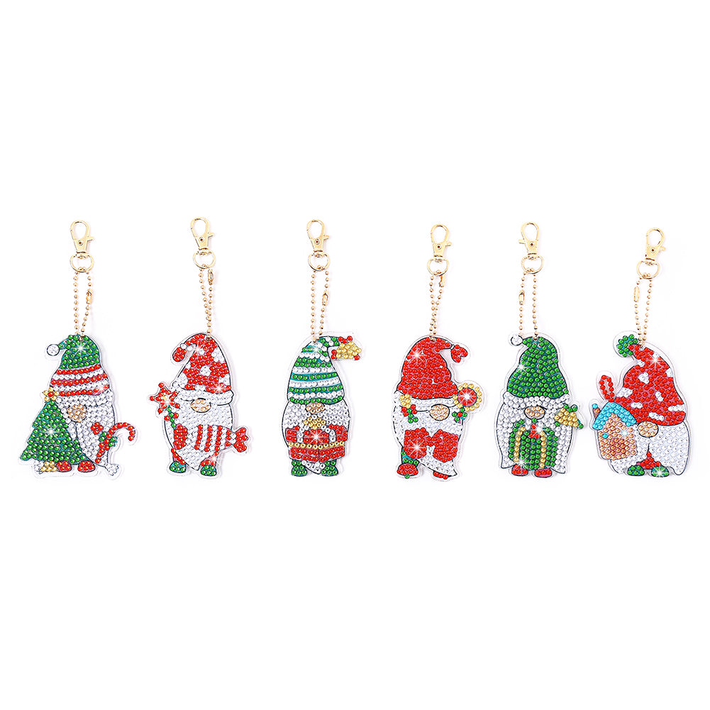 6pcs Christmas Rhinestone Painting Keychain Cute Double Sided for Gift (AA1207)