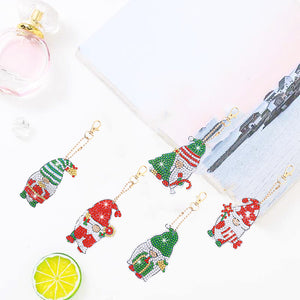 6pcs Christmas Rhinestone Painting Keychain Cute Double Sided for Gift (AA1207)