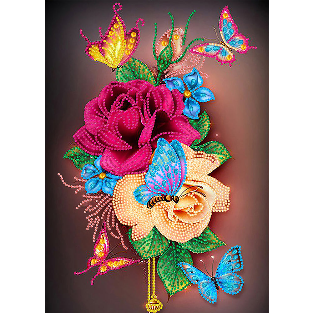 Flowers And Butterflies 30*40CM(Canvas) Partial Special Shaped Drill Diamond Painting