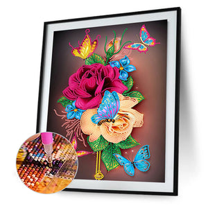 Flowers And Butterflies 30*40CM(Canvas) Partial Special Shaped Drill Diamond Painting