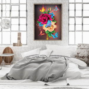 Flowers And Butterflies 30*40CM(Canvas) Partial Special Shaped Drill Diamond Painting