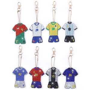 8pcs 5D Diamond Painting Kit Keychain DIY Football Uniform Shape Hanging Pendant