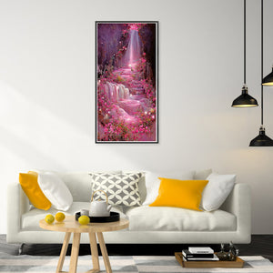 Pink Flower Waterfall 40*70CM(Canvas) Full Round Drill Diamond Painting