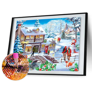 Christmas Village 40*30CM(Canvas) Full Round Drill Diamond Painting