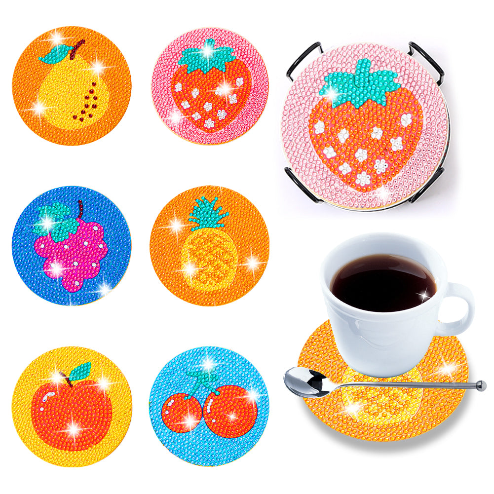 Cartoon Fruit Diamonds Painting Coaster Woodiness with Rack Home Decor (BD010)