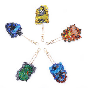 5pcs Diamonds Painting Keychains Art Crafts DIY Mosaic Key Ring for Kids Gift