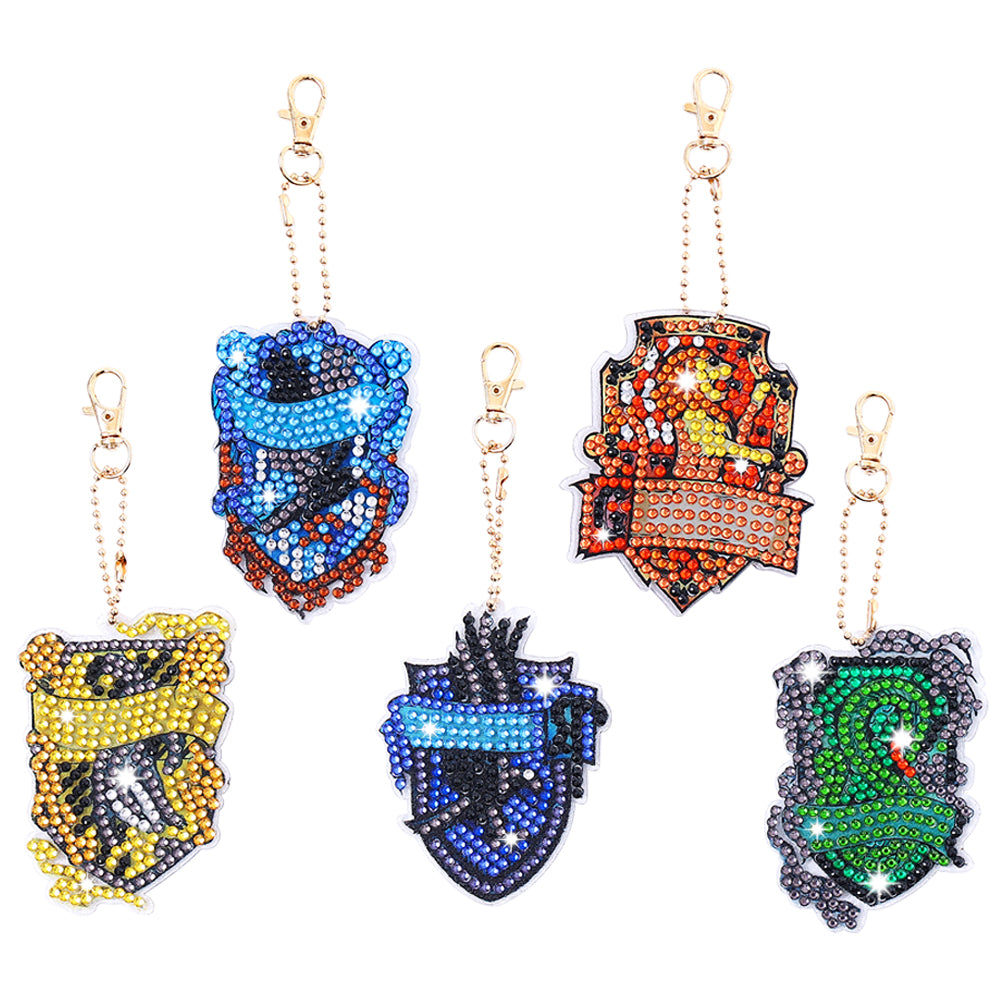 5pcs Diamonds Painting Keychains Art Crafts DIY Mosaic Key Ring for Kids Gift