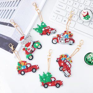 6pcs Little Red Car DIY Diamonds Painting Keychain Mosaic Keyring Gift (T-32)