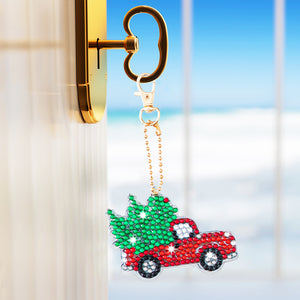 6pcs Little Red Car DIY Diamonds Painting Keychain Mosaic Keyring Gift (T-32)