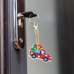 6pcs Little Red Car DIY Diamonds Painting Keychain Mosaic Keyring Gift (T-32)