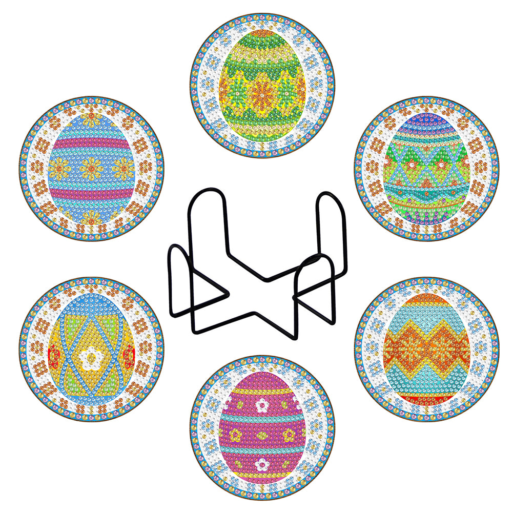 DIY Wood Coasters Set Easter Egg (BD606 6pcs 1Storage Rack Without cork mat)