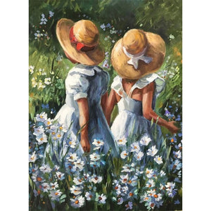 Flower Picking Girl Oil Painting 30*40CM(Canvas) Full Round Drill Diamond Painting