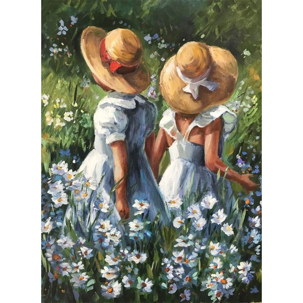 Flower Picking Girl Oil Painting 30*40CM(Canvas) Full Round Drill Diamond Painting