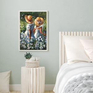 Flower Picking Girl Oil Painting 30*40CM(Canvas) Full Round Drill Diamond Painting