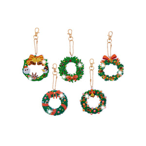 5pcs Garland Diamonds Painting Keychain Art DIY Christmas Key Ring Decor (T-29)