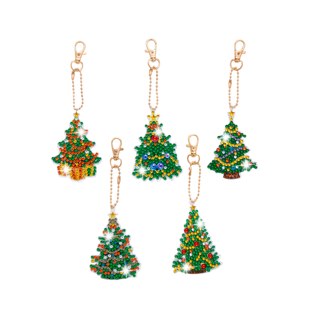 5pcs Diamonds Painting Keychain Christmas Tree Crafts DIY Key Ring Decor (T-30)