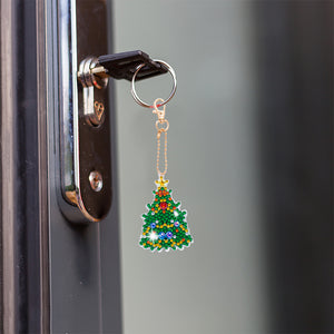 5pcs Diamonds Painting Keychain Christmas Tree Crafts DIY Key Ring Decor (T-30)
