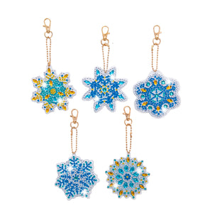 5pcs Diamonds Painting Keychain Snowflake DIY Christmas Key Ring Decor (T-31)