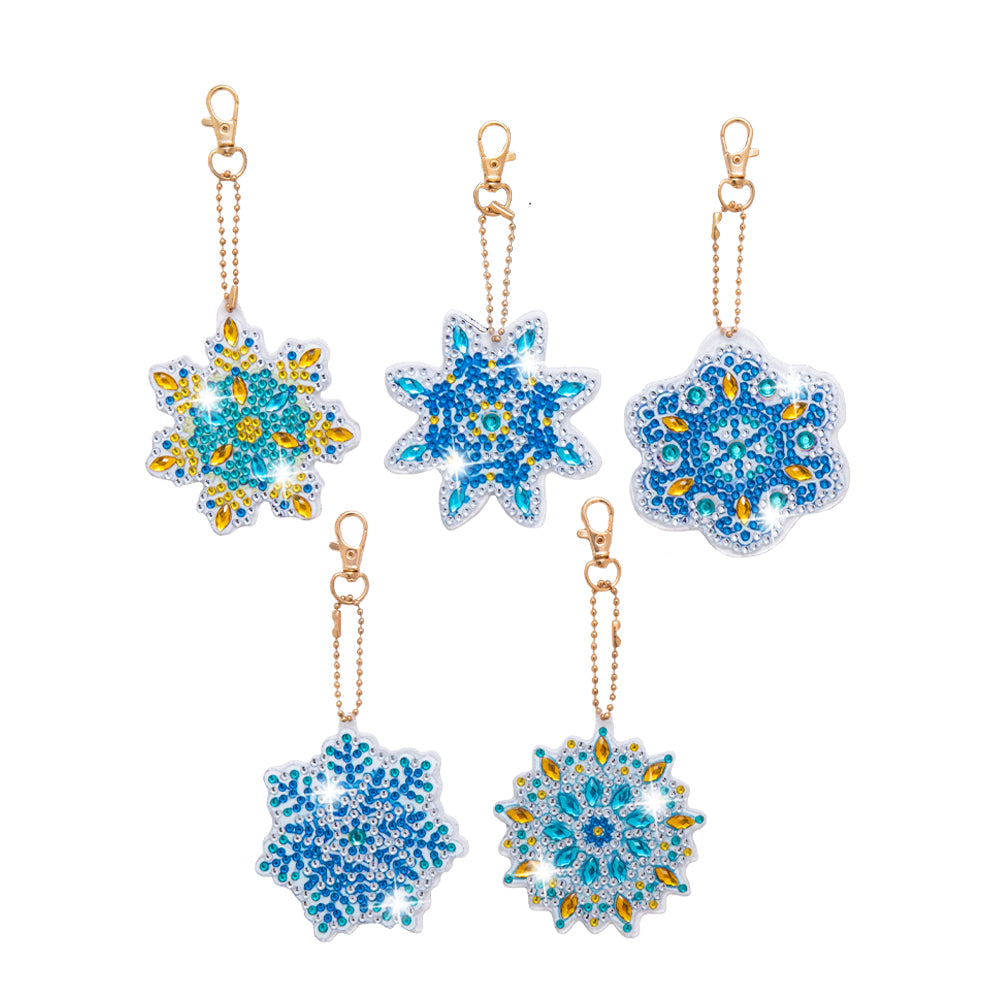 5pcs Diamonds Painting Keychain Snowflake DIY Christmas Key Ring Decor (T-31)