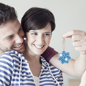 5pcs Diamonds Painting Keychain Snowflake DIY Christmas Key Ring Decor (T-31)