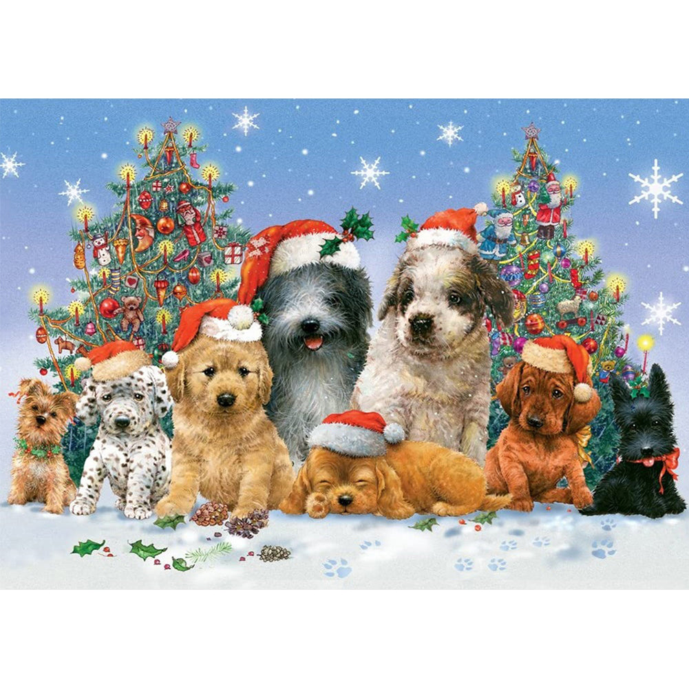 Christmas Puppy Party 50*40CM(Canvas) Full Round Drill Diamond Painting