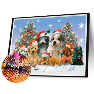 Christmas Puppy Party 50*40CM(Canvas) Full Round Drill Diamond Painting