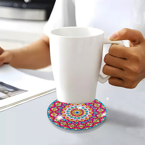 DIY Diamonds Painting Coaster Datura Wooden Cup Mat with Rack Home Decor (BD014)