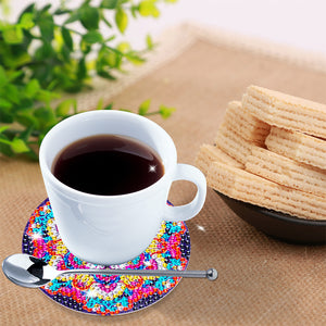 DIY Diamonds Painting Coaster Datura Wooden Cup Mat with Rack Home Decor (BD014)