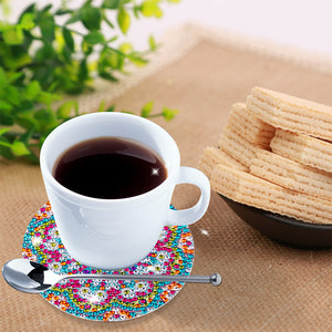 DIY Diamonds Painting Coaster Datura Wooden Cup Mat with Rack Home Decor (BD015)