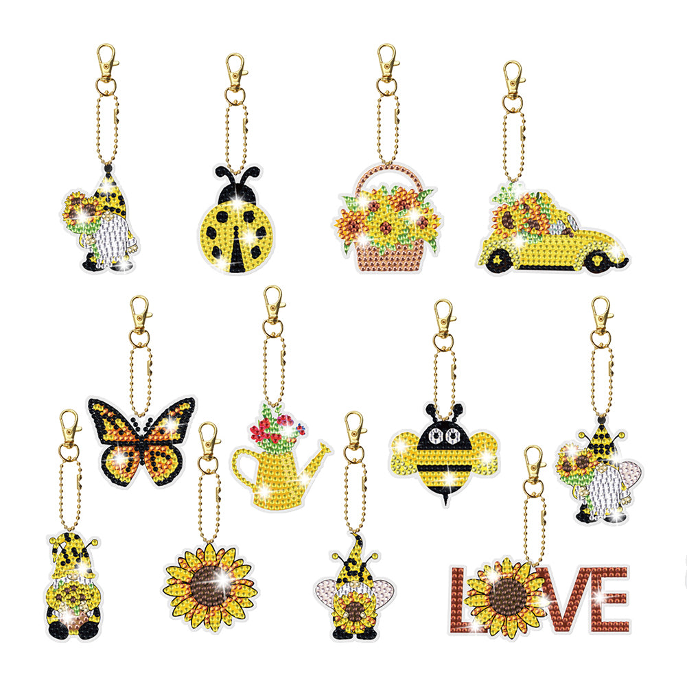 12pcs Key Ring Art Crafts DIY Diamonds Drawing Keychain Handmade Bag Accessories