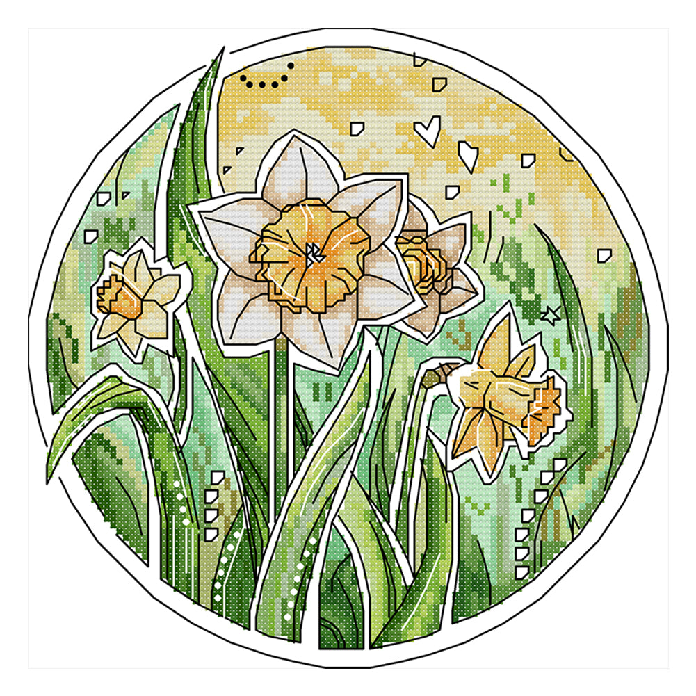 Joy Sunday Narcissus (26*26CM) 14CT 2 Stamped Cross Stitch
