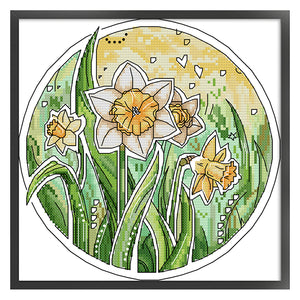 Joy Sunday Narcissus (26*26CM) 14CT 2 Stamped Cross Stitch