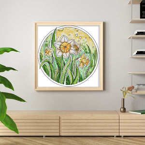 Joy Sunday Narcissus (26*26CM) 14CT 2 Stamped Cross Stitch