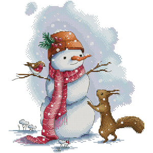Joy Sunday Snowman Squirrel (31*34CM) 14CT 2 Stamped Cross Stitch