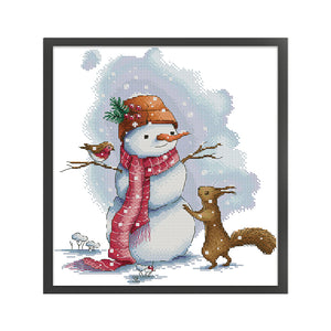 Joy Sunday Snowman Squirrel (31*34CM) 14CT 2 Stamped Cross Stitch