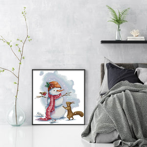 Joy Sunday Snowman Squirrel (31*34CM) 14CT 2 Stamped Cross Stitch