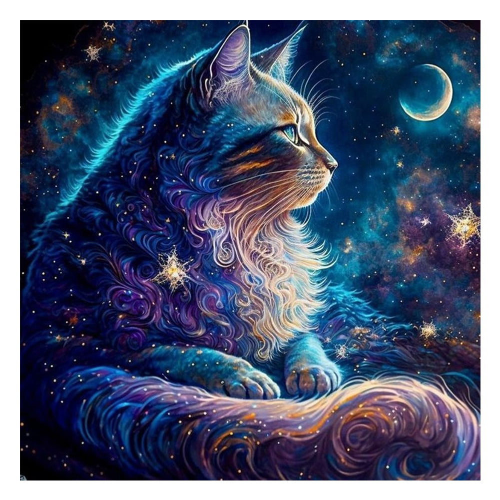 Starry Sky Cat (50x50CM) 11CT 3 Stamped Cross Stitch